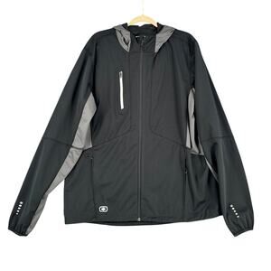 OGIO Black Gray Hooded Zip Closure Pocket‎ Logo Windbreaker Jacket Extra Large